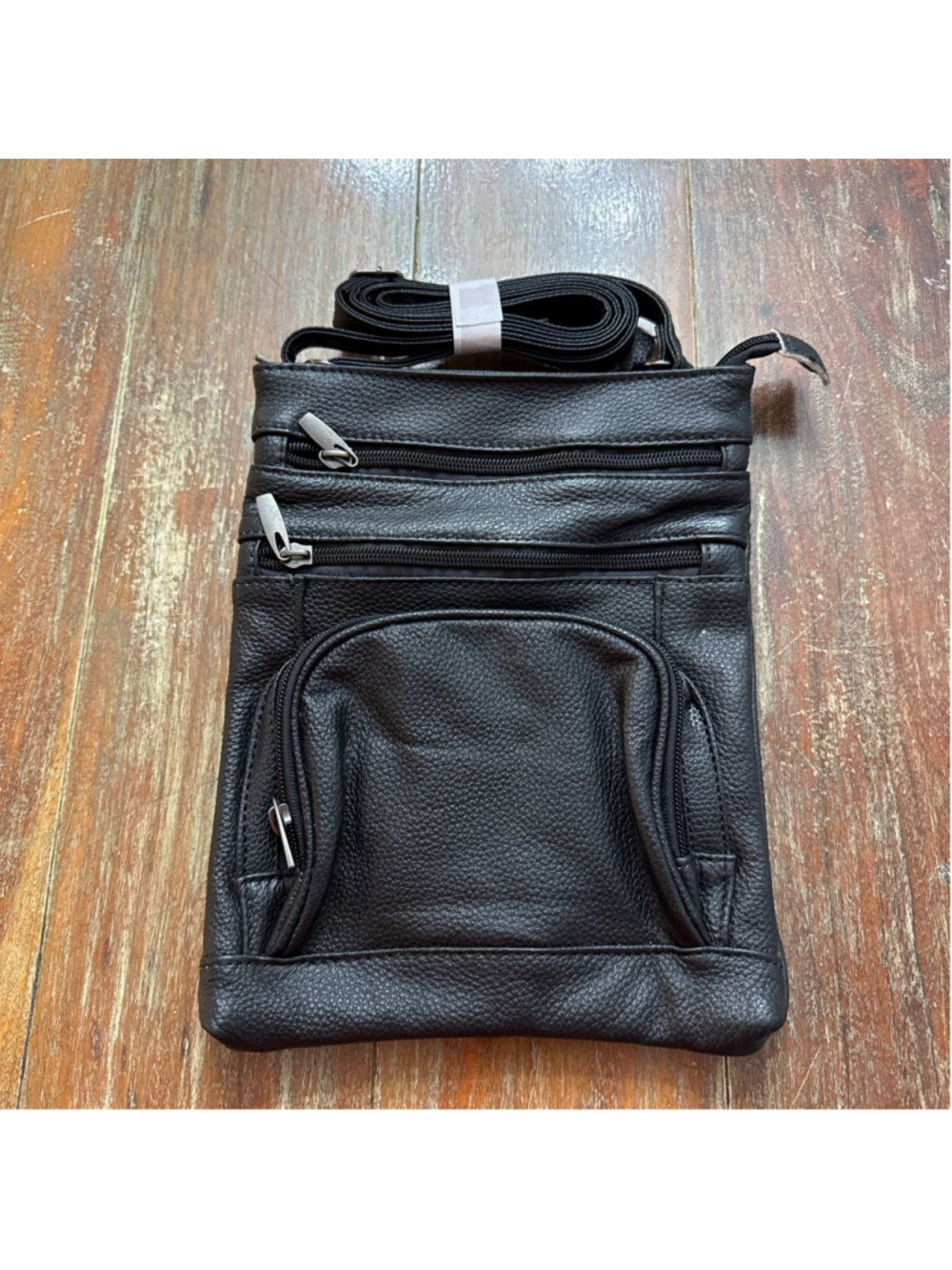Genuine Leather Crossbody Bag Black Pebble Leather Multi-Zip Travel Pockets - Picture 1 of 9